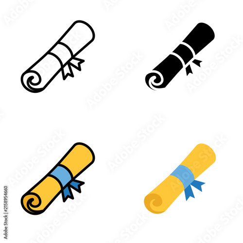 Vector illustration of graduation diploma and scroll icons for back to school education, academic certificates, and university degree success.