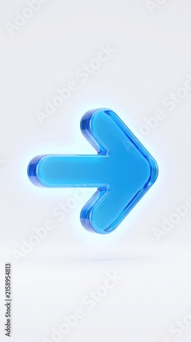 3D blue transparent arrow with soft neon bright motion effect on a clear white background