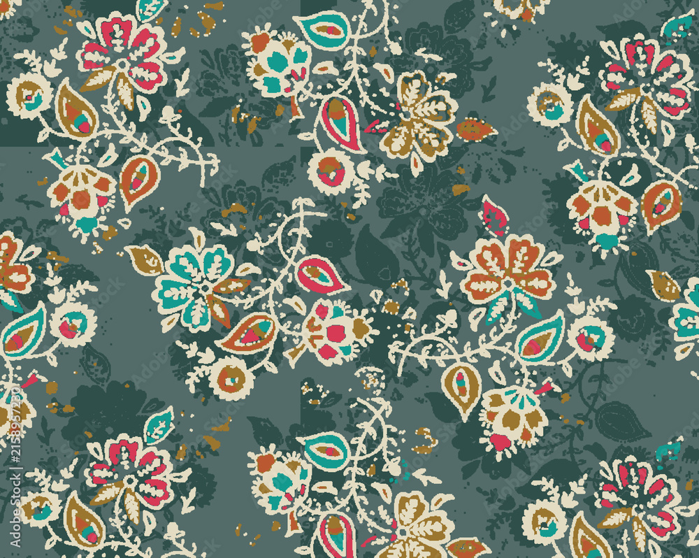 Naklejka premium Textile digital design motifs pattern ikat rugs paisley front back and dupatta and baroque etc.