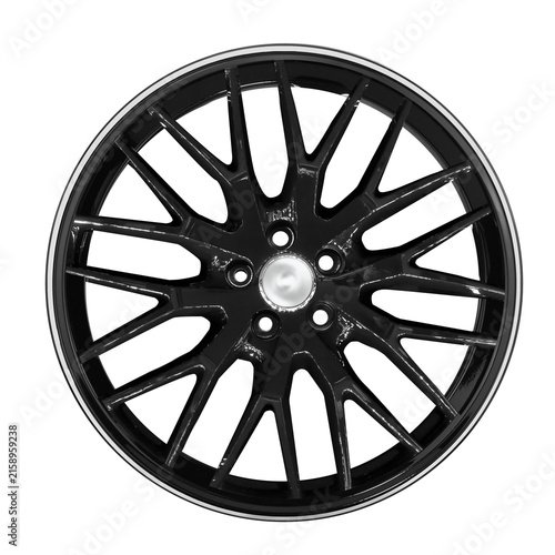 Car wheel , alloy wheel side view black colour isolated on a white background.