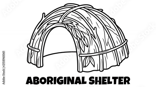Aboriginal shelter indigenous Australian architecture line art illustration.