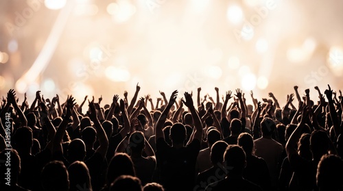 Silhouette of Excited Crowd with Raised Hands During Live Performance