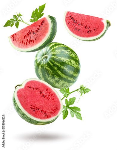 Sliced ripe watermelon isolated on white background. clipping path