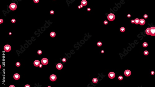 Heart fountain fly up. Stream reactions in social media. Follower like support. Love button emoji motion graphic. Live streaming in instagram, youtube, tiktok, twitch reaction. MOV Alpha Channel