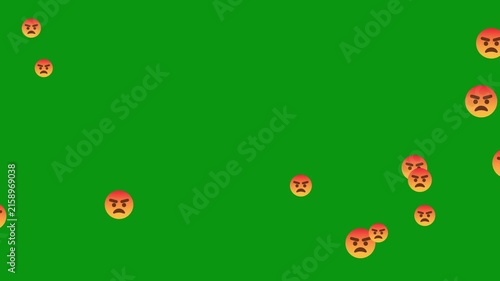 Angry face emoji animation floating on green screen background