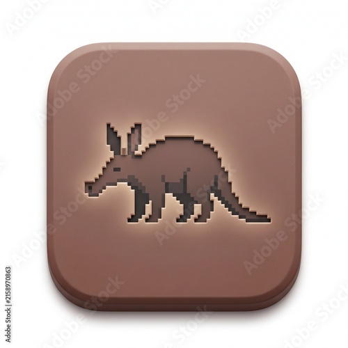 Premium 3D Matte Clay Pixel Aardvark Icon on Rounded Square Button
