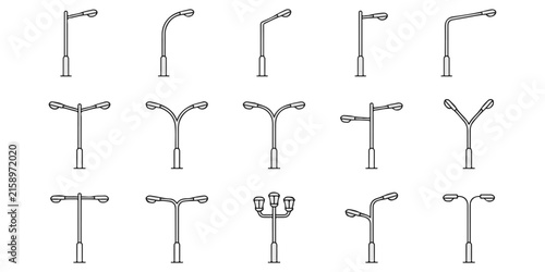 Bild auf Leinwand Set of various street light pole icons representing urban lighting infrastructur