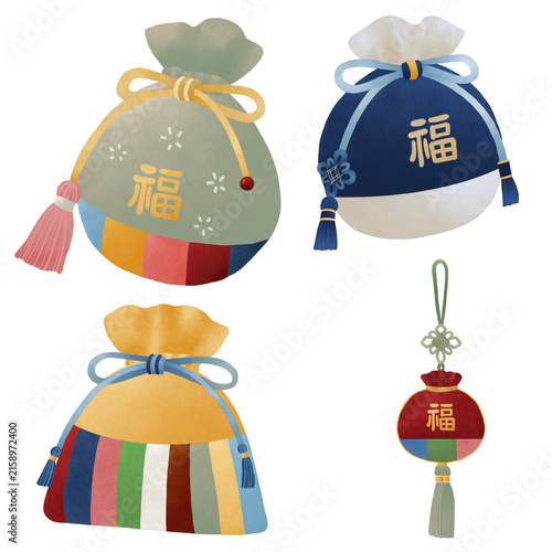 Korean Traditional Lucky Pouch Bokjumeoni and Norigae Set
