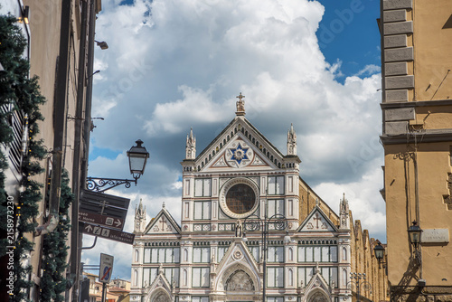 the white front facade of the basilica of santa croce in florence italy