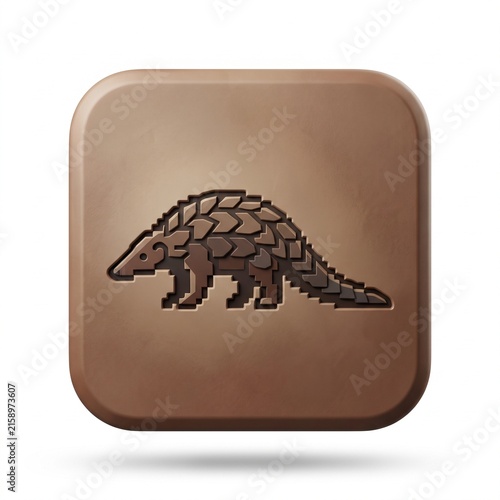 Premium 3D Matte Clay Pixel Pangolin Icon on Rounded Square Button
