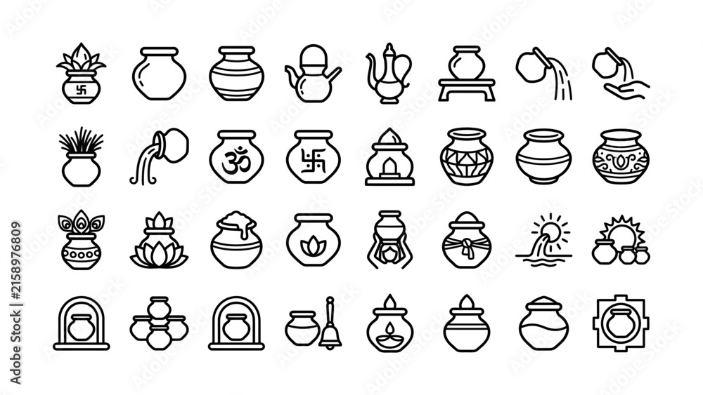 Fototapeta premium Collection of traditional pottery and ritual symbols with transparent background