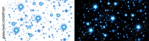 Foto Blue glowing stars scatter across a dark night sky with soft twinkling light, id