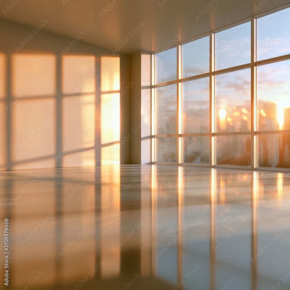 Fototapeta premium Modern Office Interior with Contemporary Architecture, Open Workspace, Elegant Design, Glass Walls, Clean Lines, and Bright Natural Lighting