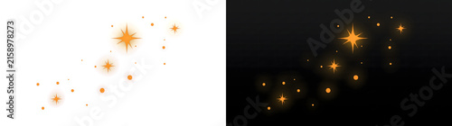 Foto Orange sparkle stars and glowing dots scatter diagonally across a dark backdrop,