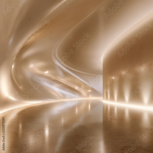Light Trails in a Futuristic Tunnel at Night with Smooth Blue and Gold Flowing Lines, Abstract Motion Blur, Silk-Like Waves and Modern Artistic Backdrop Design