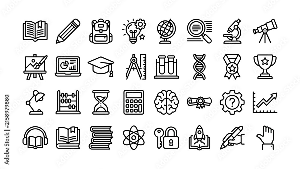 Fototapeta premium Collection of educational and scientific icons with transparent background