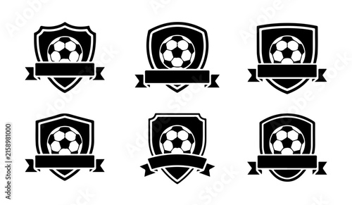 Set of black soccer emblem vectors are perfect for sports logos, team badges, and tournament graphics.