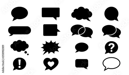 Speech bubble and dialogue black vector icon collection for chat conversation and communication