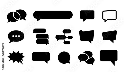 Conversation and messaging speech bubble black vector symbol set for dialogue communication and chat