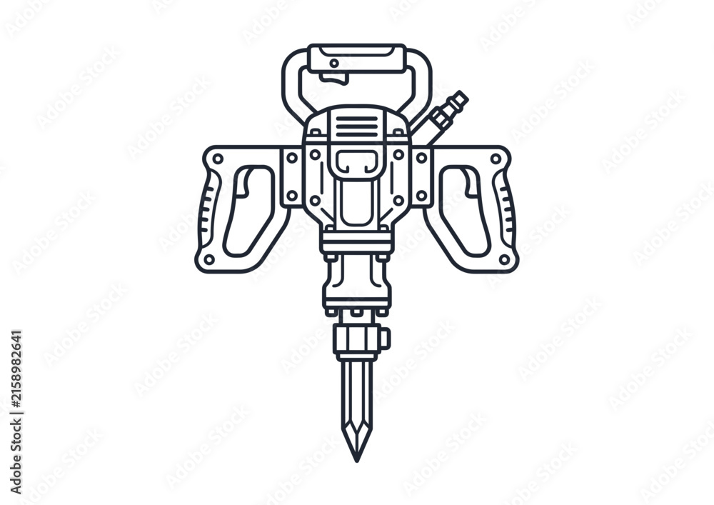 Fototapeta premium A simple black and white line art icon of a pneumatic jackhammer construction tool.