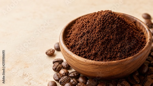 Premium Ground Coffee Powder and Roasted Beans with Copy Space