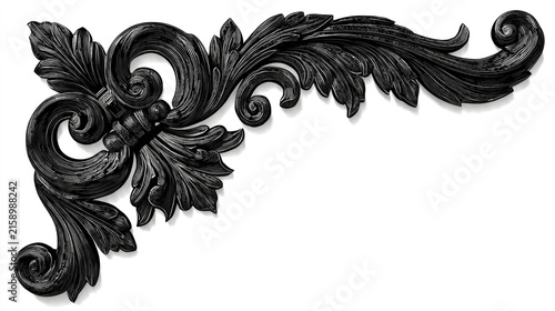 Ornate black floral scrollwork corner flourish with intricate carved details scrollwork flourish