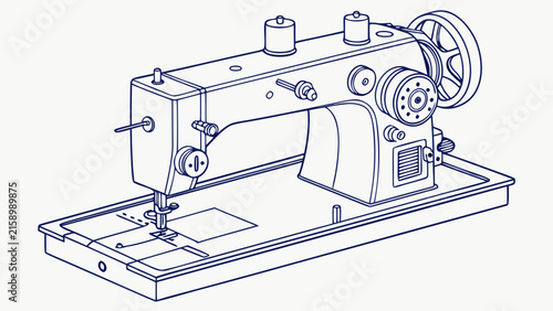 Vintage industrial sewing machine outline illustration vector graphic