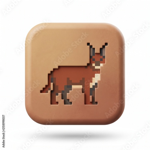 Premium 3D Matte Clay Pixel Caracal Icon on Rounded Square Button