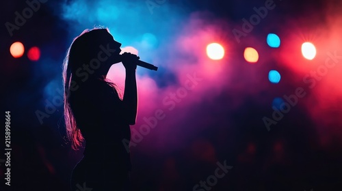 Singer silhouette performing on stage with colorful lights