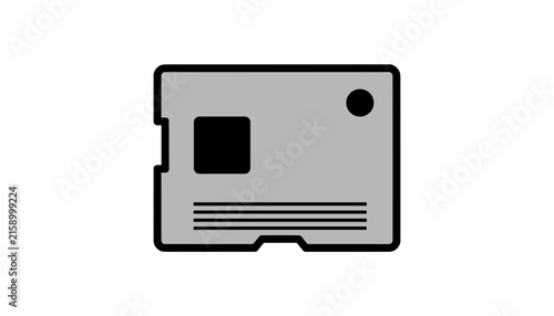 Grey micro SD memory card or vintage game cartridge icon with black details, isolated on a clean white background.