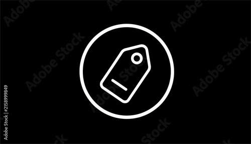 Price tag icon enclosed in a circular border rendered in clean white line art on a solid black background.
