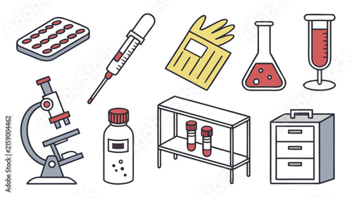 Medical laboratory equipment and science tools vector set with laboratory