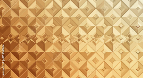 A golden geometric pattern with repeating diamond shapes and shadows
