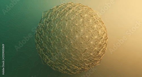 A golden geometric sphere floats against a soft gradient background