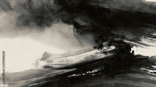Abstract Sumi-e Style Background featuring Heavy Dynamic Black Ink Brush Strokes