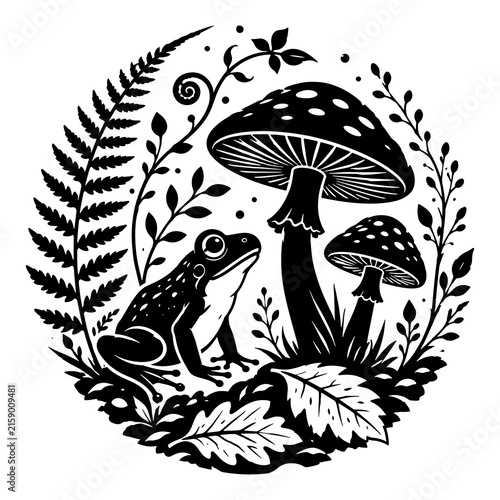 Mushrooms Growing in Grass Vector Illustration, Colorful Forest Toadstools and Amanita Fungi Nature Design for Autumn, Wildlife, Food, Botanical and Decorative Concepts