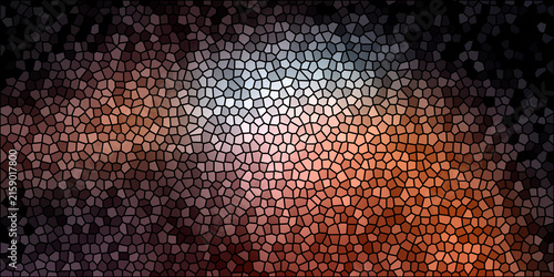 Abstract geometric mosaic pattern featuring warm orange light reflections.