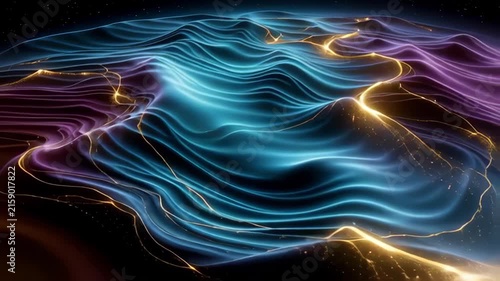 Abstract Digital Waves Undulating with Glowing Neural Network Lines in Futuristic AI Concept