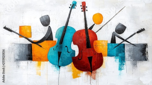 Colorful Abstract Artwork of Musicians Playing Instruments in a Vibrant and Dynamic Composition