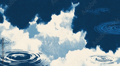 Obraz na płótnie Impressionistic blue clouds reflected in water ripples
