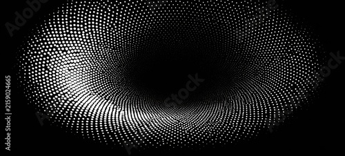 Black and white abstract tunnel formed by white dots