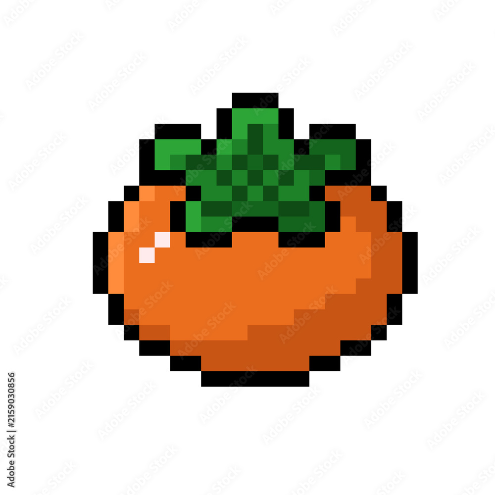 Fototapeta premium Pixel Art Persimmon Fruit Icon Illustration
