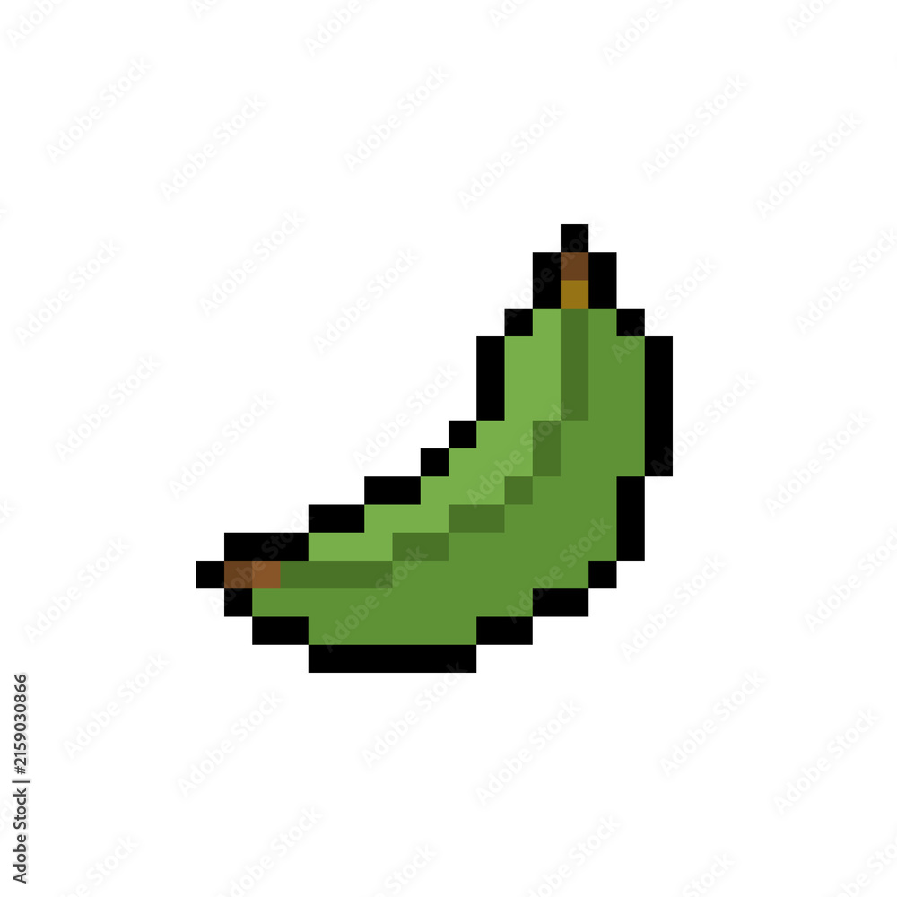 Fototapeta premium Pixel Art Green Plantain Retro Game Icon Illustration