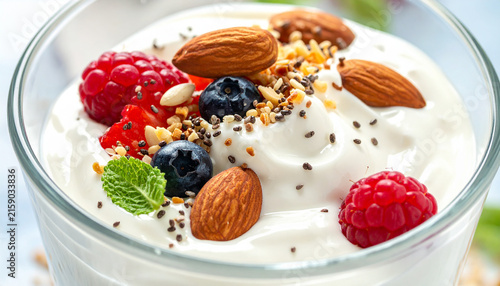 Greek Yogurt with Fresh Berries, Almonds and Chia Seeds