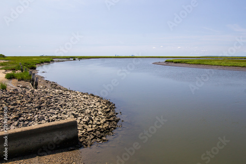 Coastal Marshland Creek and Riprap Shoreline at Great Bay Boulevard Wildlife Management Area in Little Egg Harbor New Jersey