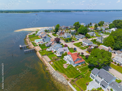 Bullock Point aerial view in summer between Providence River and Bullock Cove at Riverside, city of East Providence, Rhode Island RI, USA. 