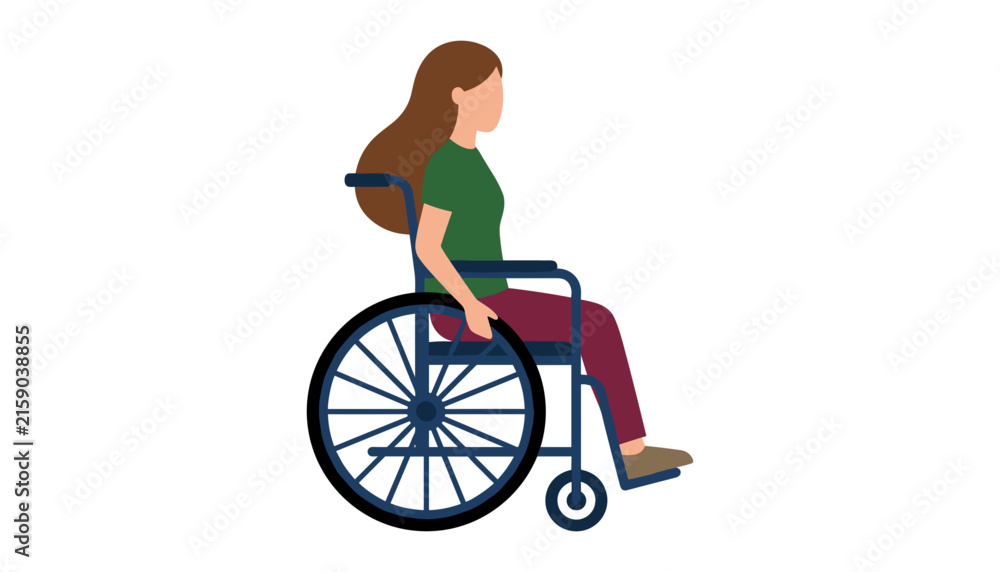 Fototapeta premium Young woman sitting in a wheelchair vector illustration representing accessibility and disability isolated on white background