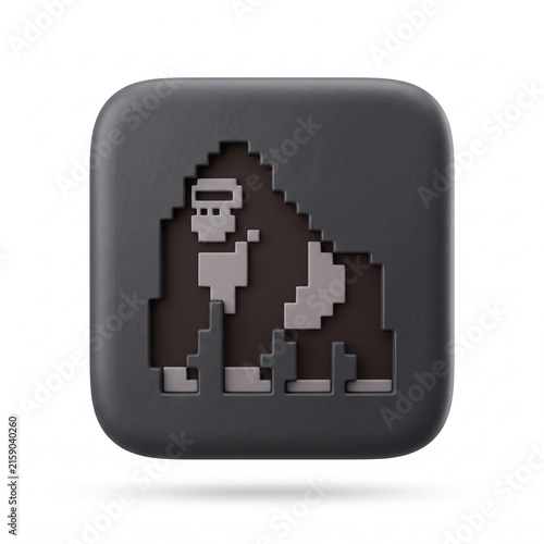 Premium 3D Matte Clay Pixel Gorilla Icon on Rounded Square