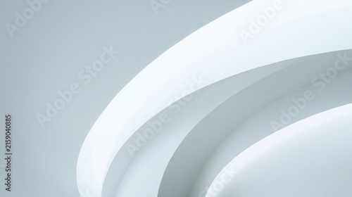 Minimal white architectural branding background, sculptural curved white walls creating elegant overlapping shadows, soft natural daylight, subtle