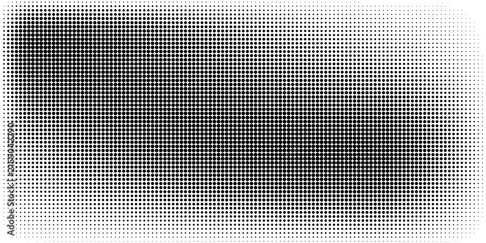 Dot grid pattern vector illustration. Simple black white point background with small and large polka dots. Abstract futuristic dotted mesh with gradient effect. Geometric minimal digital design.